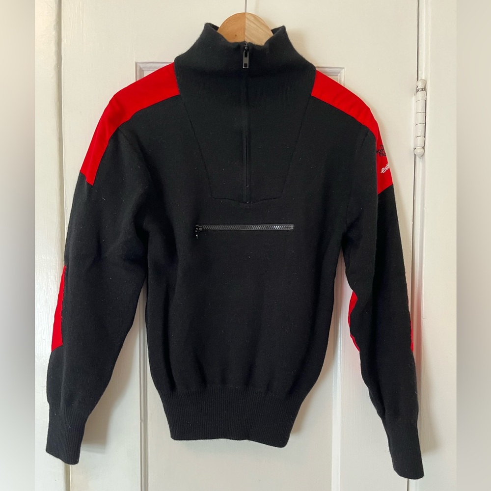 The North Face Extreme Vintage Sweater Black Red Small Medium 1/4 Zip Wool